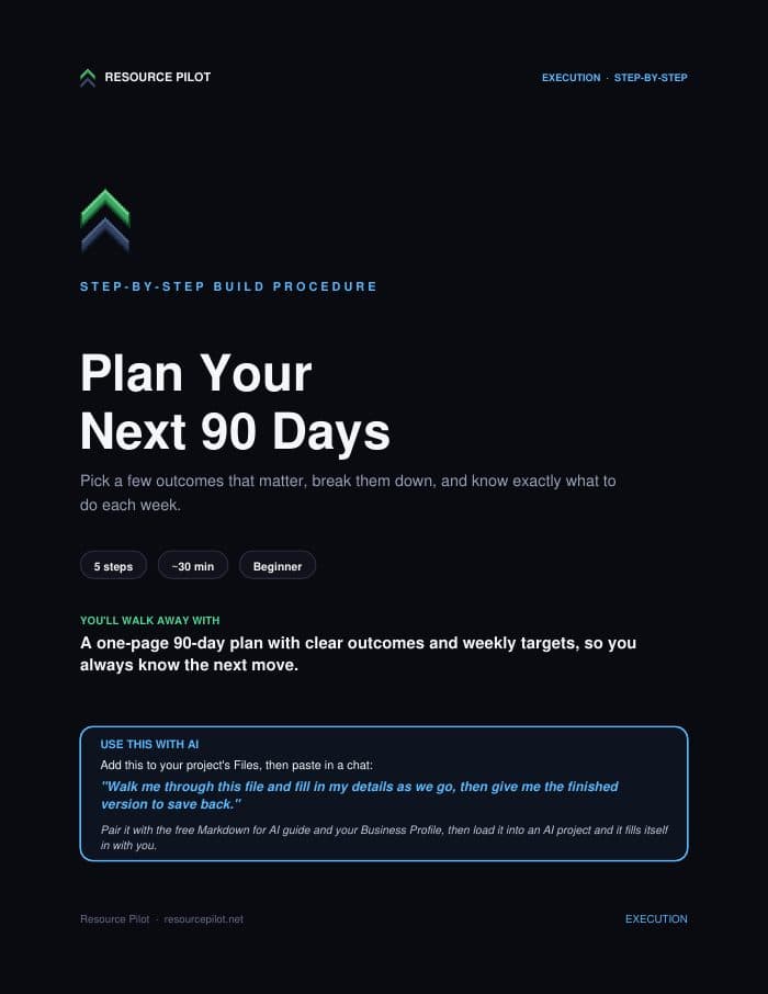 Plan Your Next 90 Days, the actual first page