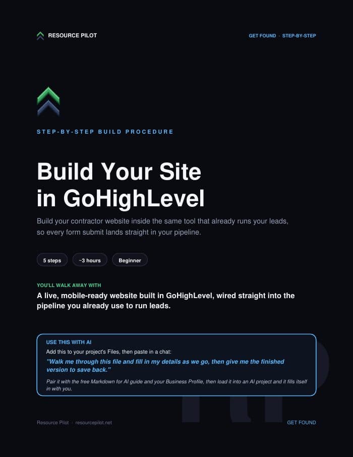 Build Your Site in GoHighLevel, the actual first page