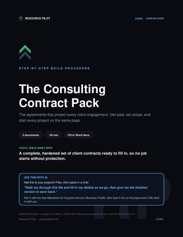 The Consulting Contract Pack (5 Fill-in Docs), the actual first page