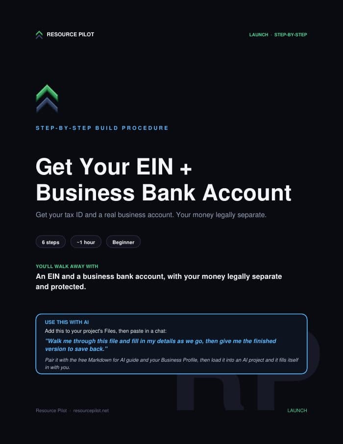 Get Your EIN + Business Bank Account, the actual first page