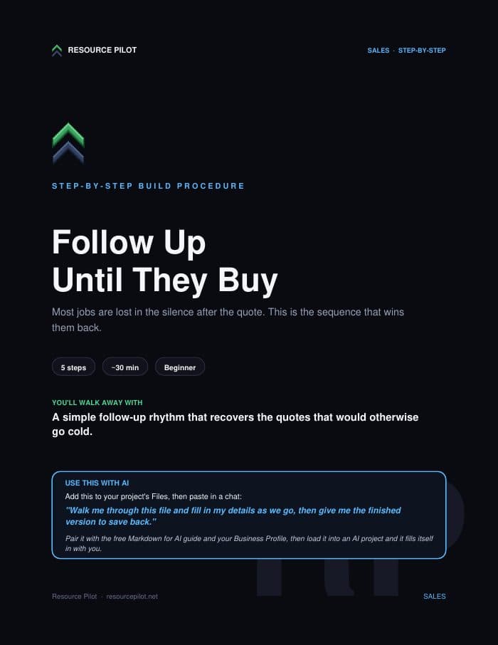 Follow Up Until They Buy, the actual first page