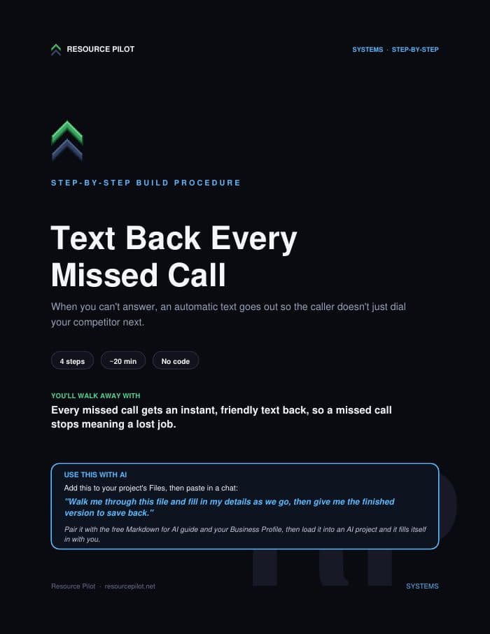 Text Back Every Missed Call, Automatically, the actual first page