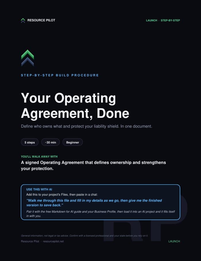 Your Operating Agreement, Done, the actual first page