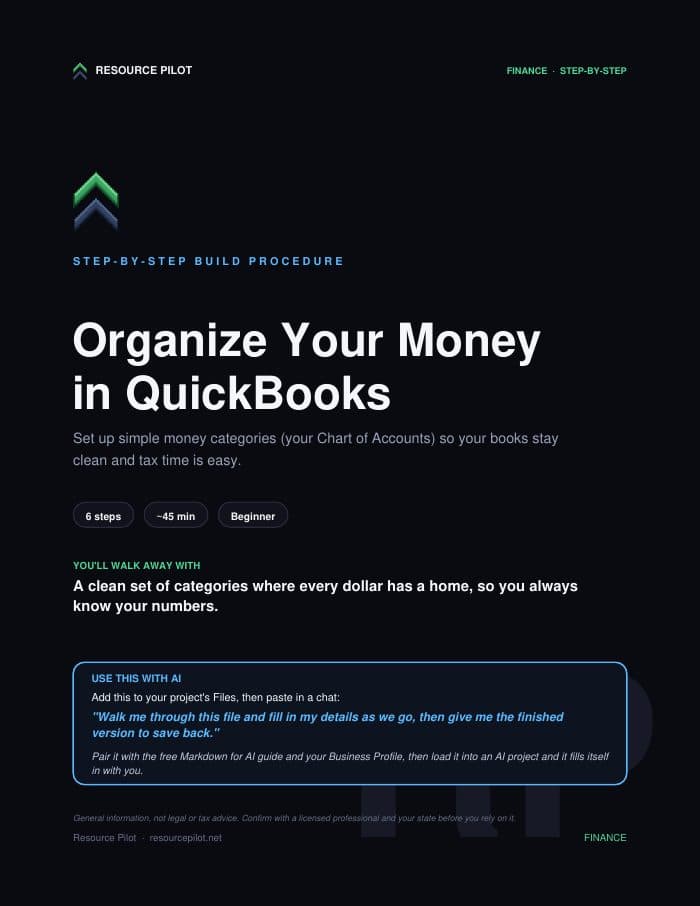 Organize Your Money in QuickBooks, the actual first page