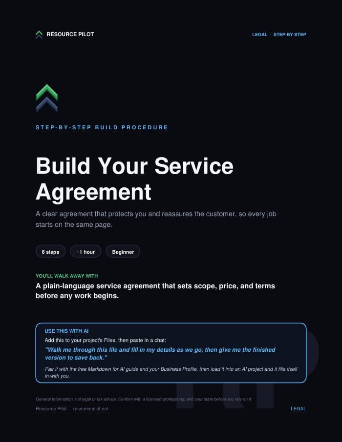 Build Your Service Agreement, the actual first page