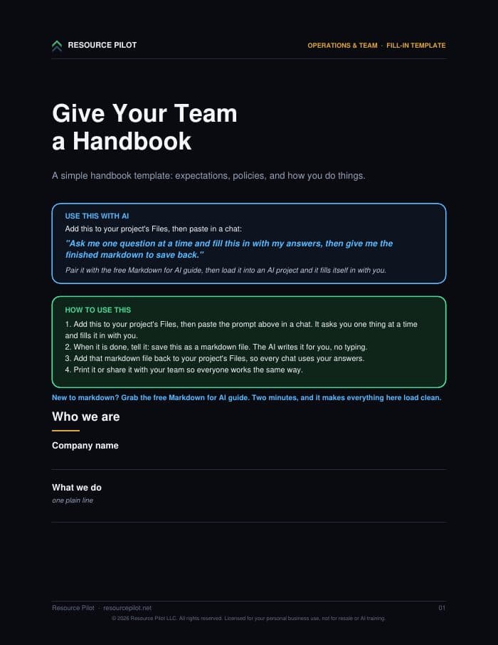 Give Your Team a Handbook, the actual first page