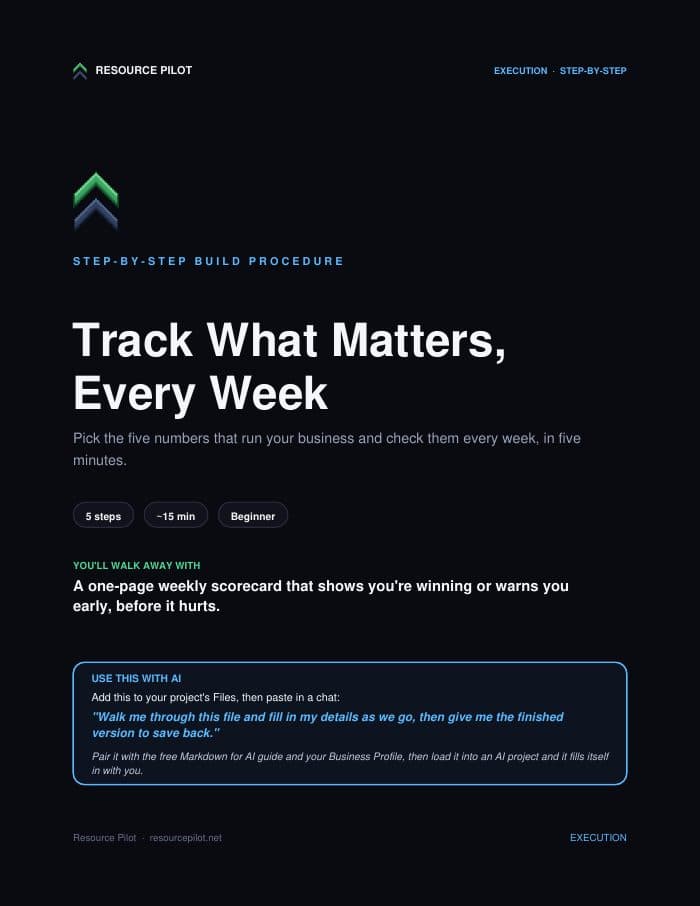Track What Matters, Every Week, the actual first page